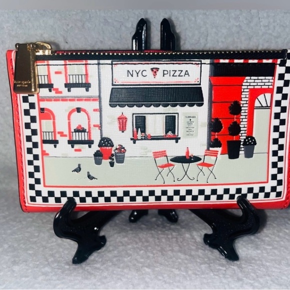 kate spade Handbags - Kate Spade ♠️ Slice Pizza Shop 🍕Embossed Leather Small Slim Bifold Wallet
